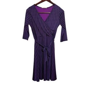 41 Hawthorn Renesme Geo Cube Print Faux Wrap Dress Purple Sz M